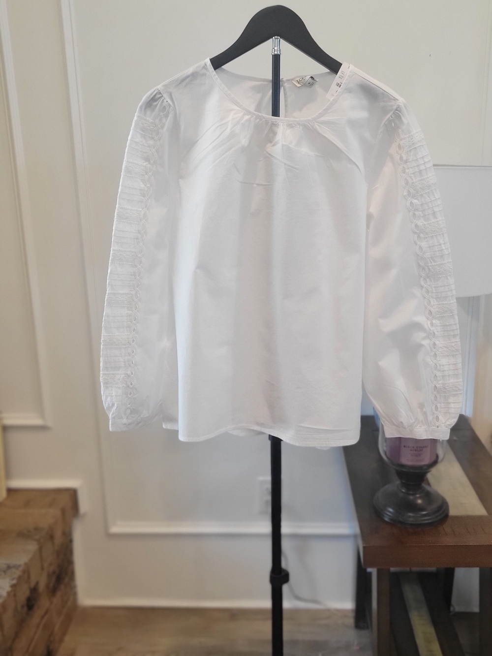 J. Crew White Long-Sleeve Smocked-Sleeve Blouse